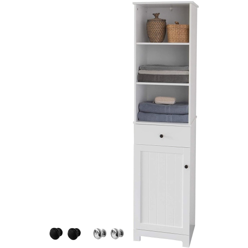 slim tall white bathroom cabinet