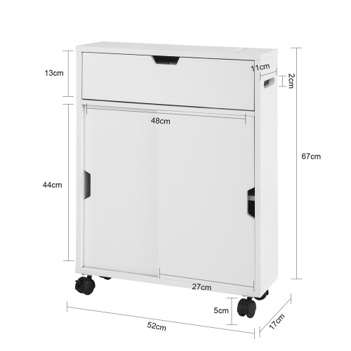 SoBuy BZR31-W Bathroom Cabinet Storage Shelf on Wheels,Toilet Paper&Toilet Brush Holder Cabinet