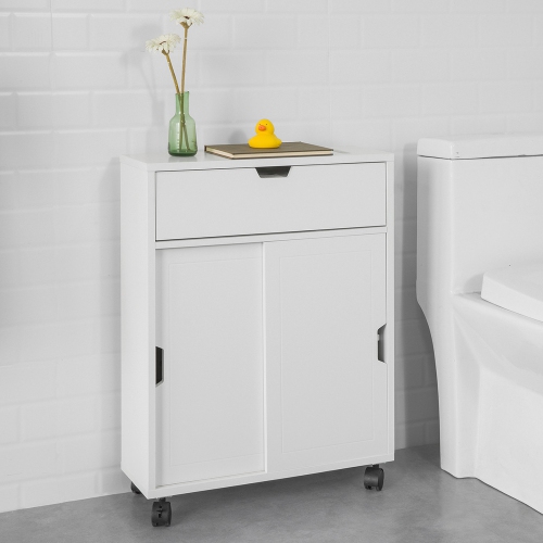 SoBuy BZR31-W Bathroom Cabinet Storage Shelf on Wheels,Toilet Paper&Toilet Brush Holder Cabinet
