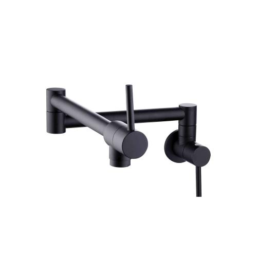 Stylish Stainless Steel Wall Mount Pot Filler Folding Stretchable with two Handles - Matte Black - K-145N