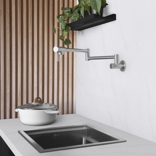 Asti Two Handles Wall Mount with Single Hole Stainless Steel Pot Filler k-145S