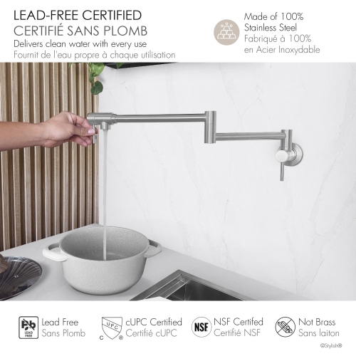 Asti Two Handles Wall Mount with Single Hole Stainless Steel Pot Filler k-145S