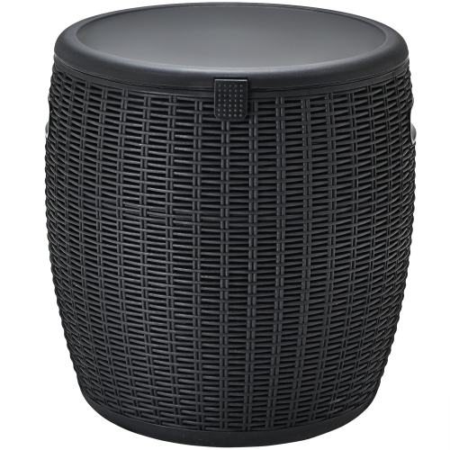 Gymax 9.5-Gal Patio Ice Cooler Bucket Cool Bar Table Cocktail Side Table w/ Lid Black/Brown