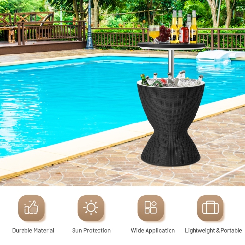 Gymax 8-Gal Patio Ice Cooler Bucket Cool Bar Side Table w/ Retractable Tabletop Black/Brown