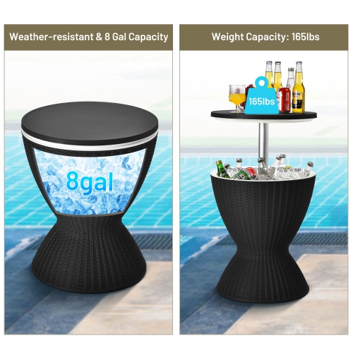Gymax 8-Gal Patio Ice Cooler Bucket Cool Bar Side Table w/ Retractable Tabletop Black/Brown