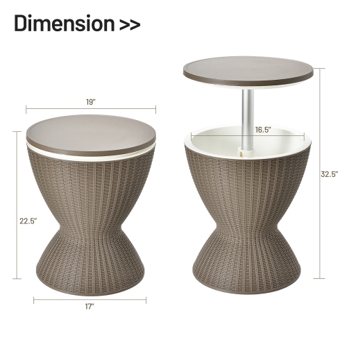 Gymax 8-Gal Patio Ice Cooler Bucket Cool Bar Side Table w/ Retractable Tabletop Black/Brown