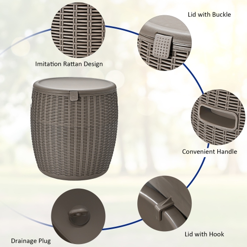 Gymax 9.5-Gal Patio Ice Cooler Bucket Cool Bar Table Cocktail Side Table w/ Lid Black/Brown