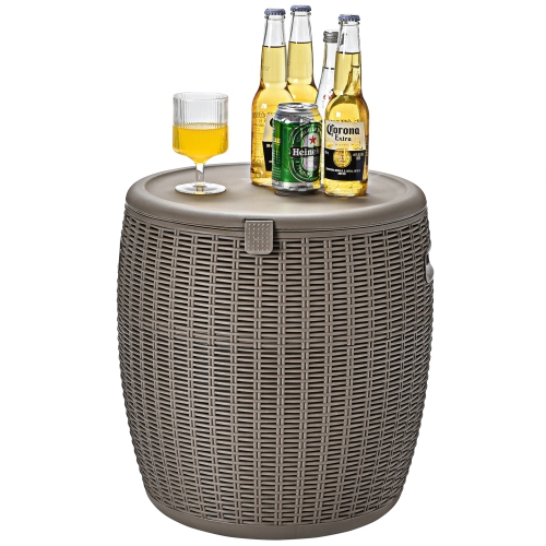 Gymax 9.5-Gal Patio Ice Cooler Bucket Cool Bar Table Cocktail Side Table w/ Lid Black/Brown