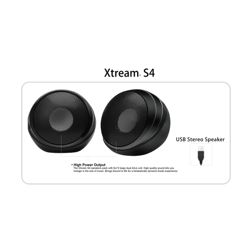 Adesso Xtream S4 2.0 Speaker with Inline Volume Control, Wired USB