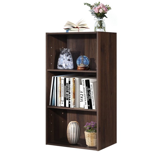 GYMAX  3 Open Shelf Bookcase Modern Multi-Functional Storage Display Cabinet Walnut