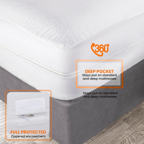 Canadian Linen Soft Terry Cotton Mattress Protector King XL 78"x80"x14"Fitted 100% Waterproof Zipper Encasement 17" Deep Pocket Mattress Bedding Cover