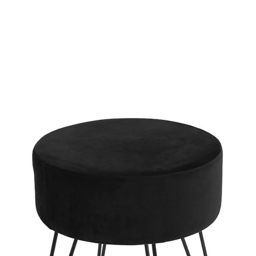 Round Velvet Pouf Ottoman | Footstool | Black