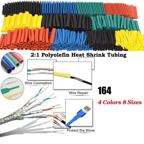 164pcs Polyolefin 2:1 Heat Shrink Tubing Tube Sleeving Wrap Wire Kit Cable