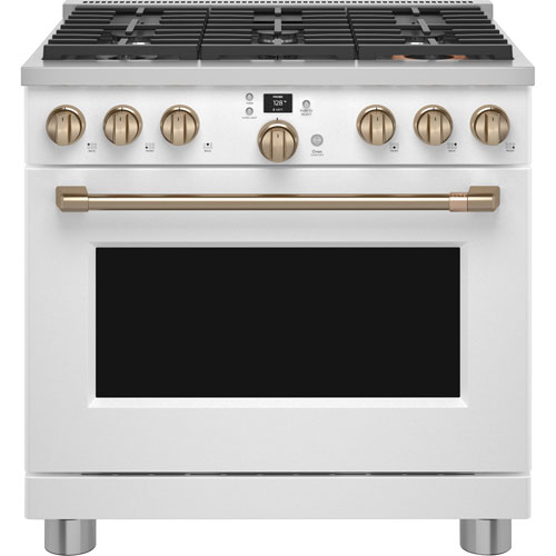Café 36" 5.7 Cu. Ft. True Convection Freestanding Duel Fuel Air Fry Range - White