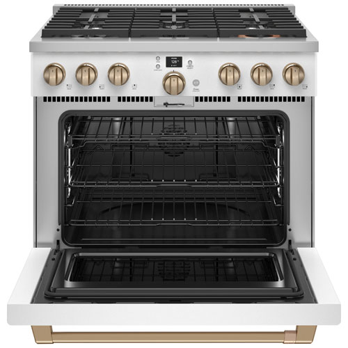 Café 36" 5.7 Cu. Ft. True Convection Freestanding Duel Fuel Air Fry Range - White