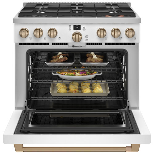 Café 36" 5.7 Cu. Ft. True Convection Freestanding Duel Fuel Air Fry Range - White