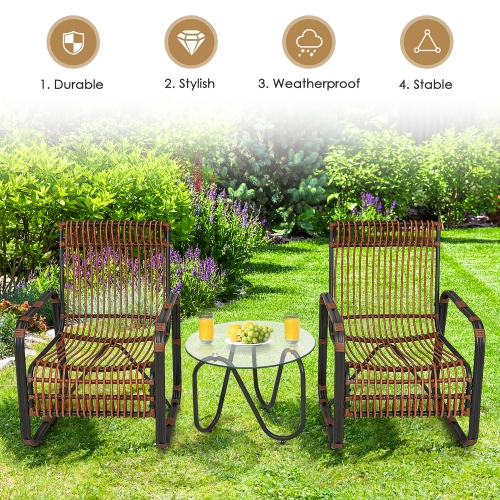 Costway Ensemble de Salon de Jardin en Rotin, Fauteuils de Conversation & Table Basse