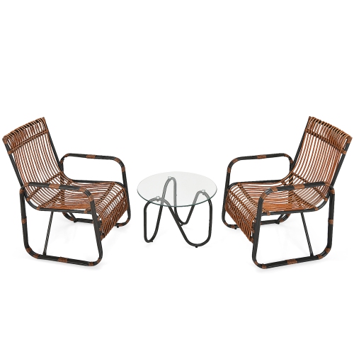 Costway Ensemble de Salon de Jardin en Rotin, Fauteuils de Conversation & Table Basse