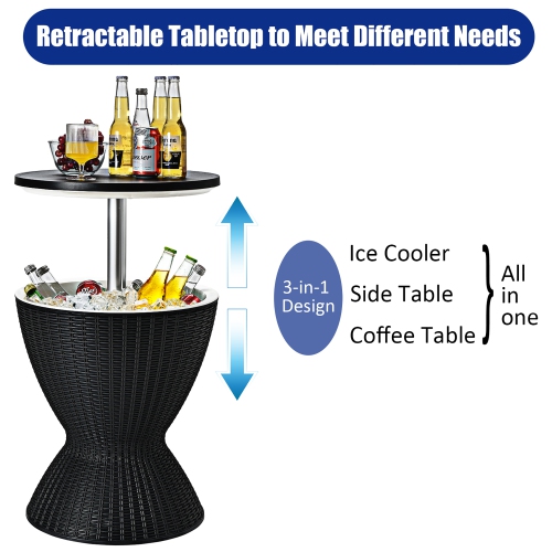 Costway 8 Gallon 3 in 1 Patio Rattan Cooler Bar Table Adjust Ice Bucket