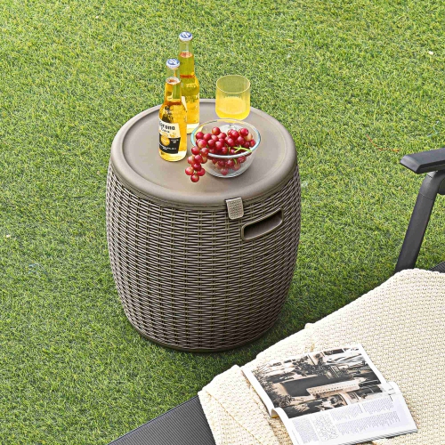 Costway 9.5 Gallon 4-in-1 Patio Rattan Cool Bar Cocktail Table Side Table