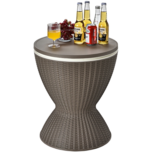 Costway 8 Gallon 3 in 1 Patio Rattan Cooler Bar Table Adjust Ice Bucket