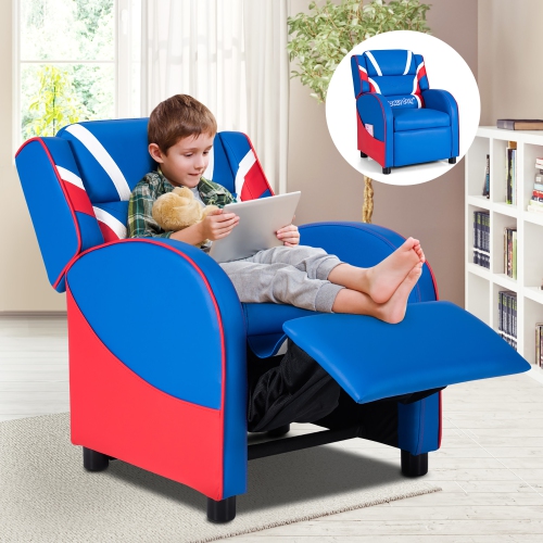 Costway Kids Recliner Chair Gaming Sofa PU Leather Armchair w/Side Pockets