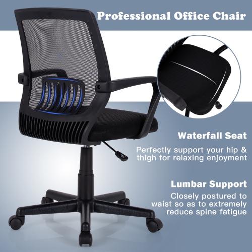 Costway Mid-Back Mesh Chair Height Adjustable Executive Chair w/ Lumbar Support