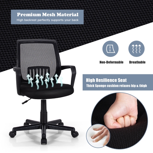 Costway Mid-Back Mesh Chair Height Adjustable Executive Chair w/ Lumbar Support