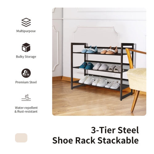 Costway 3-Tier Shoe Rack Adjustable to Flat Slant Shoe Organizer Holder Stand