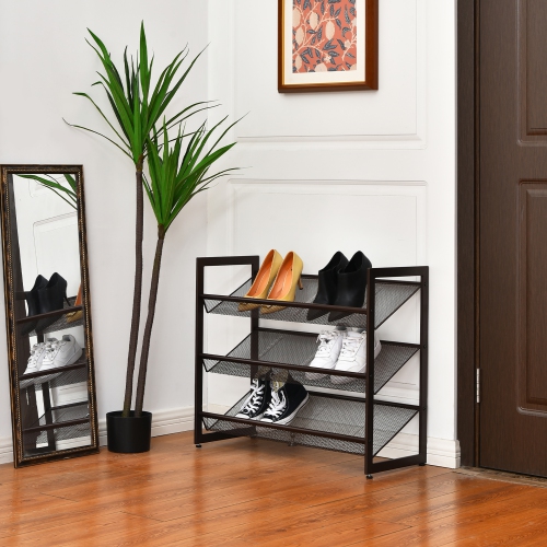 Costway 3-Tier Shoe Rack Adjustable to Flat Slant Shoe Organizer Holder Stand