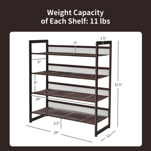 Costway 4-Tier Shoe Rack Adjustable to Flat Slant Shoe Organizer Holder Stand
