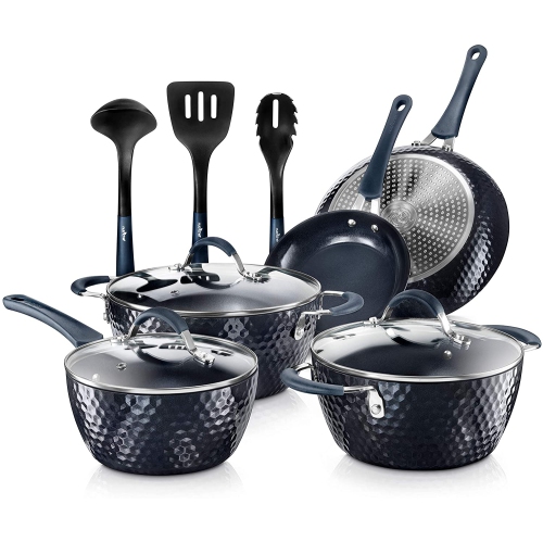 NutriChef 11-Piece Nonstick Kitchen Cookware Set, Ceramic Pots and Pan Set with Saucepan, Frying Pans, Cooking Pots, Dutch Oven Pot, Lids, Utensil