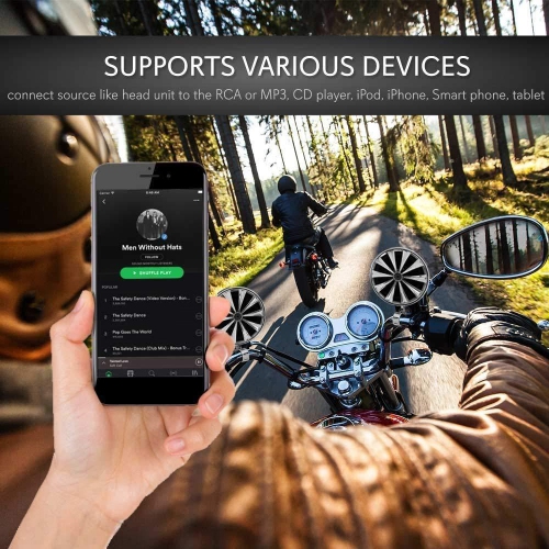 350 Watts x 2 Channels Micro Amplifier with wire harness - Pair of Chrome Handlebar Clamps - Easy Chrome Stainless Mounting Brackets and Accessories