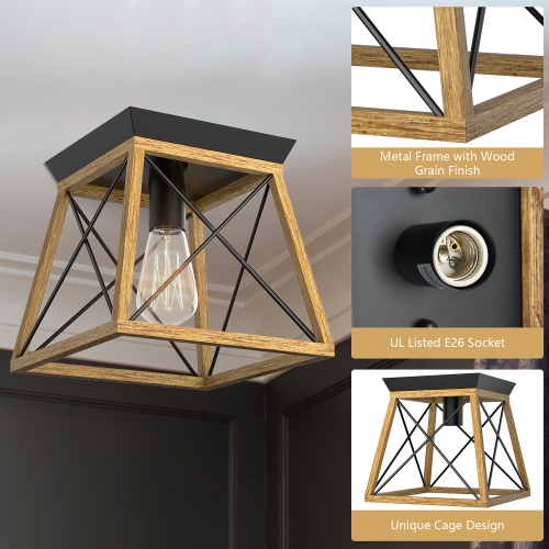 Costway Industrial Ceiling Light 1-Light Farmhouse Semi Flush Mount Ceiling Fixture