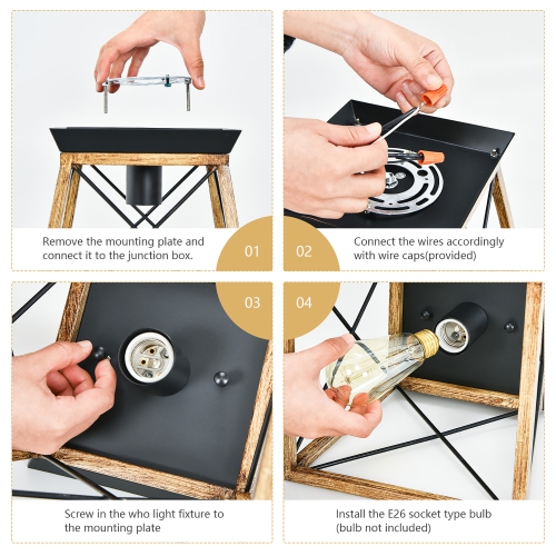 Costway Industrial Ceiling Light 1-Light Farmhouse Semi Flush Mount Ceiling Fixture