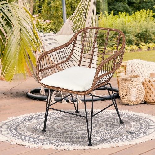 Costway 3PCS Patio Rattan Bistro Set Coffee Table Armchair Garden w/Cushion