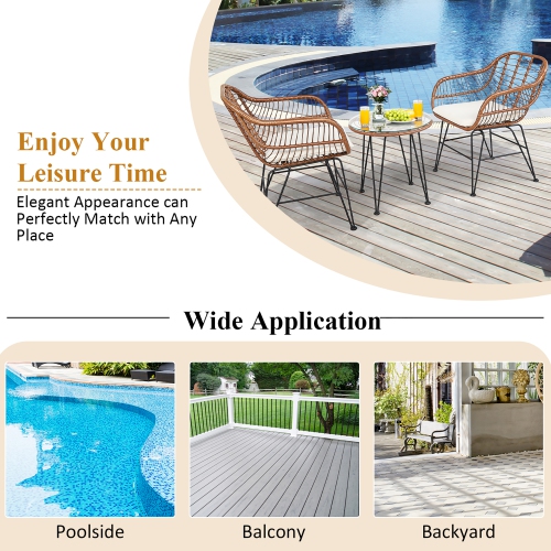 Costway 3PCS Patio Rattan Bistro Set Coffee Table Armchair Garden w/Cushion