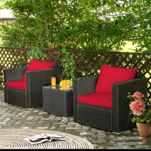 Costway 3PCS Patio Rattan Wicker Furniture Set Sofa Table W/Cushion Yard