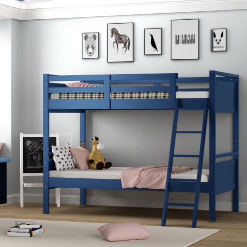 Costway Twin Over Twin Bunk Bed Convertible 2 Individual Beds Wooden
