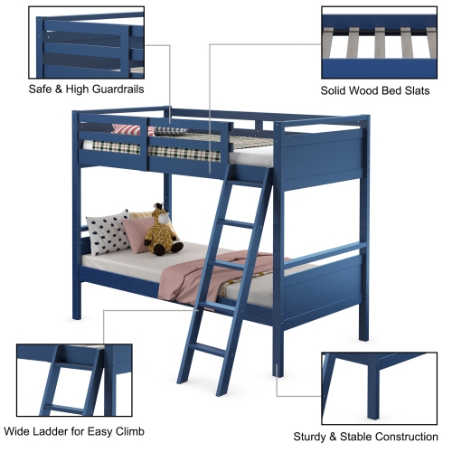 Costway Twin Over Twin Bunk Bed Convertible 2 Individual Beds Wooden