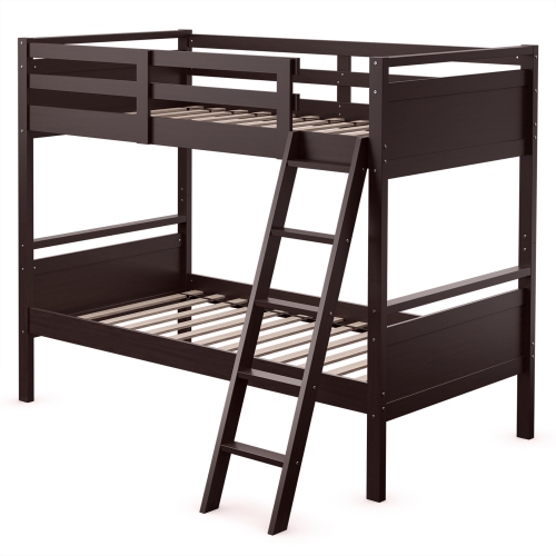 COSTWAY  Twin Over Twin Bunk Bed Convertible 2 Individual Beds Wooden