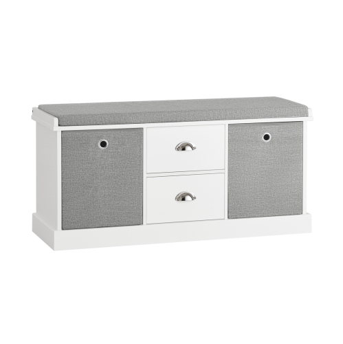 SOBUY  Fsr66-Hg, 2 Baskets 2 Drawers Hallway Bedroom Storage Bench, Shoe Bench, Shoe Cabinet With Seat Cushion