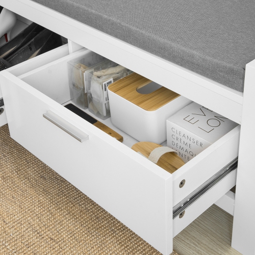 Banc de Rangement à Chaussures avec Coussin Rembourré Commode à Chaussures Meuble à Chaussures Meuble d'entrée Coffre Rangement,SoBuy FSR74-W