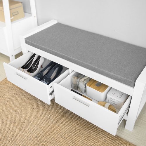 Banc de Rangement à Chaussures avec Coussin Rembourré Commode à Chaussures Meuble à Chaussures Meuble d'entrée Coffre Rangement,SoBuy FSR74-W
