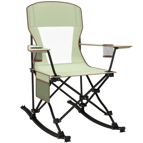 OUTSUNNY  Camping Folding Chair Portable Rocking Chair W/ Armrest & Cup Holder Compact And Sturdy In A Bag for Outdoor, Beach, Picnic, Hiking, Travel