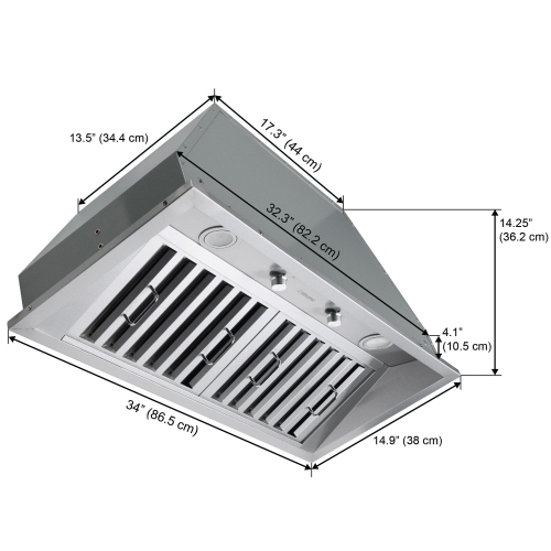 Ancona Pro 34" 600 CFM Ducted Insert Range Hood in Stainless Steel
