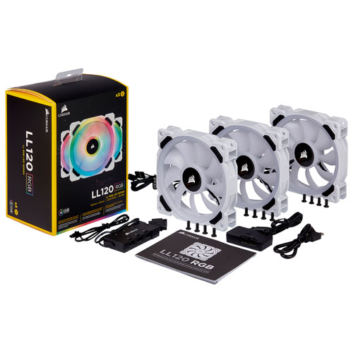 corsair ll120 single pack ×3 Corsair LL120 RGB LED PWM 120mm Triple Case Fan Kit - White