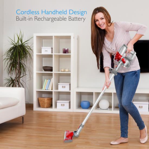 Pyle Pure Clean Handheld Cordless Cyclone Vacuum Cleaner, Built-in Rechargeable Battery, Multi-Surface Bag-less Suction Cleaning, Accessory Attachment Kit (PUCVCBAT48)