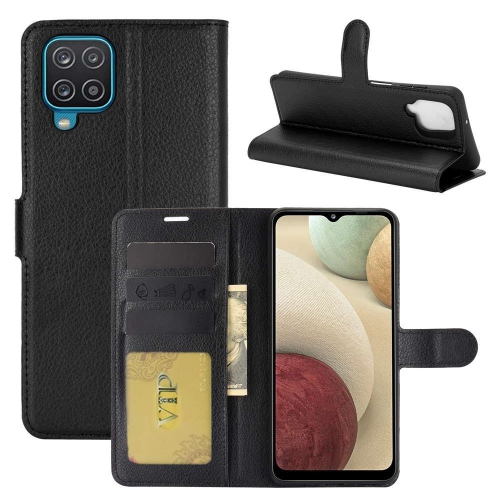 [CS] Samsung Galaxy A12/M12/F12 étui, étui folio portefeuille en cuir magnétique avec fente pour carte, noir