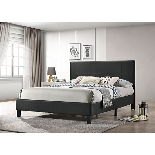Upholstered Platform Bed Faux Leather, Black Headboard Double Leather